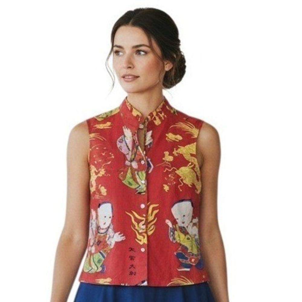 Vintage Citron Santa Monica Sleeveless Button-front Women's size Medium Top Vest